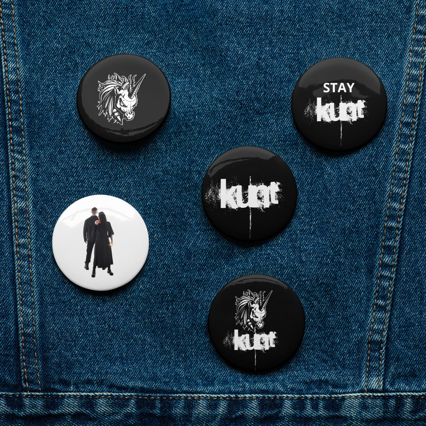 Kunt, official logos and band photo, Set of 5 pin buttons