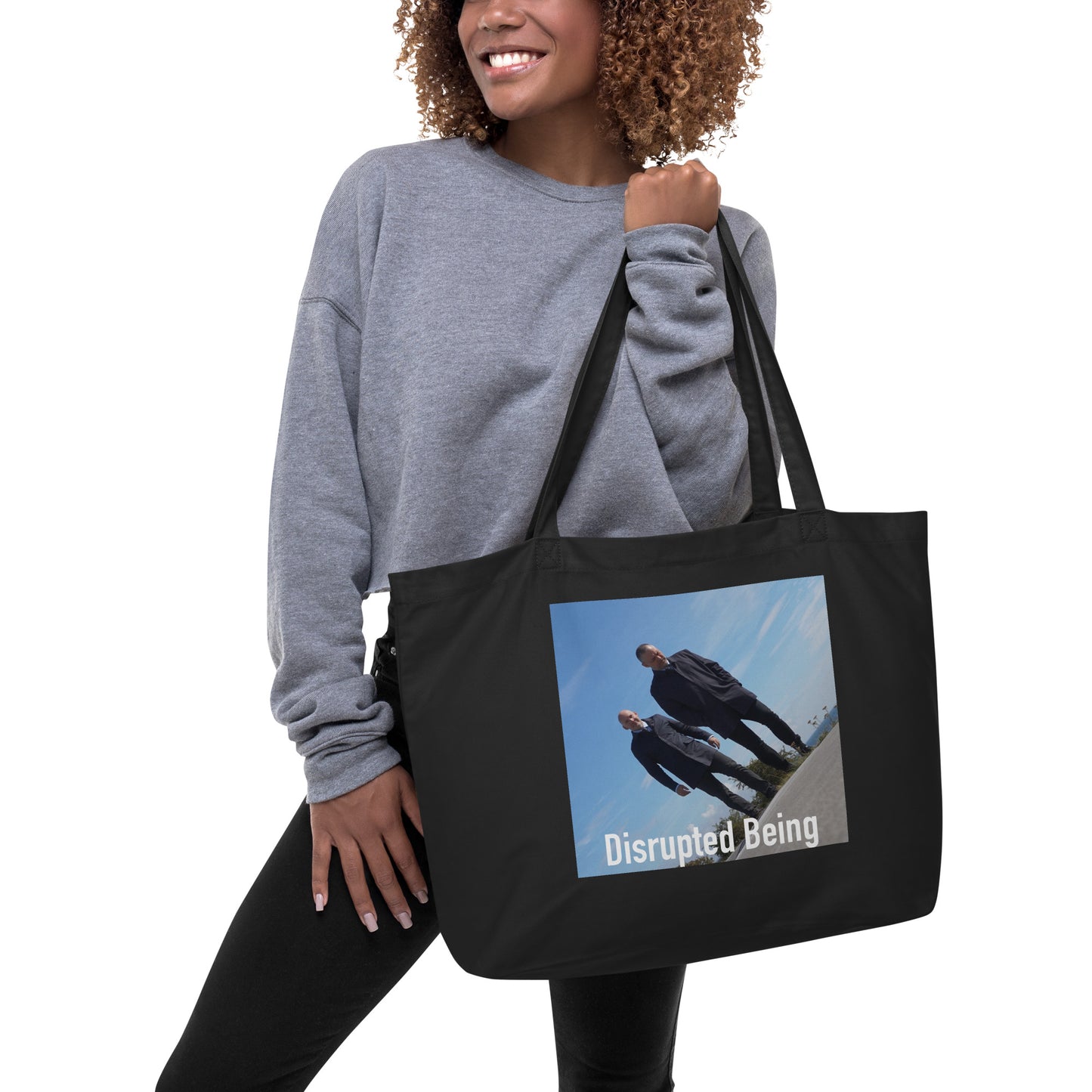 Disrupted Being, official photo and logo, Large organic tote bag