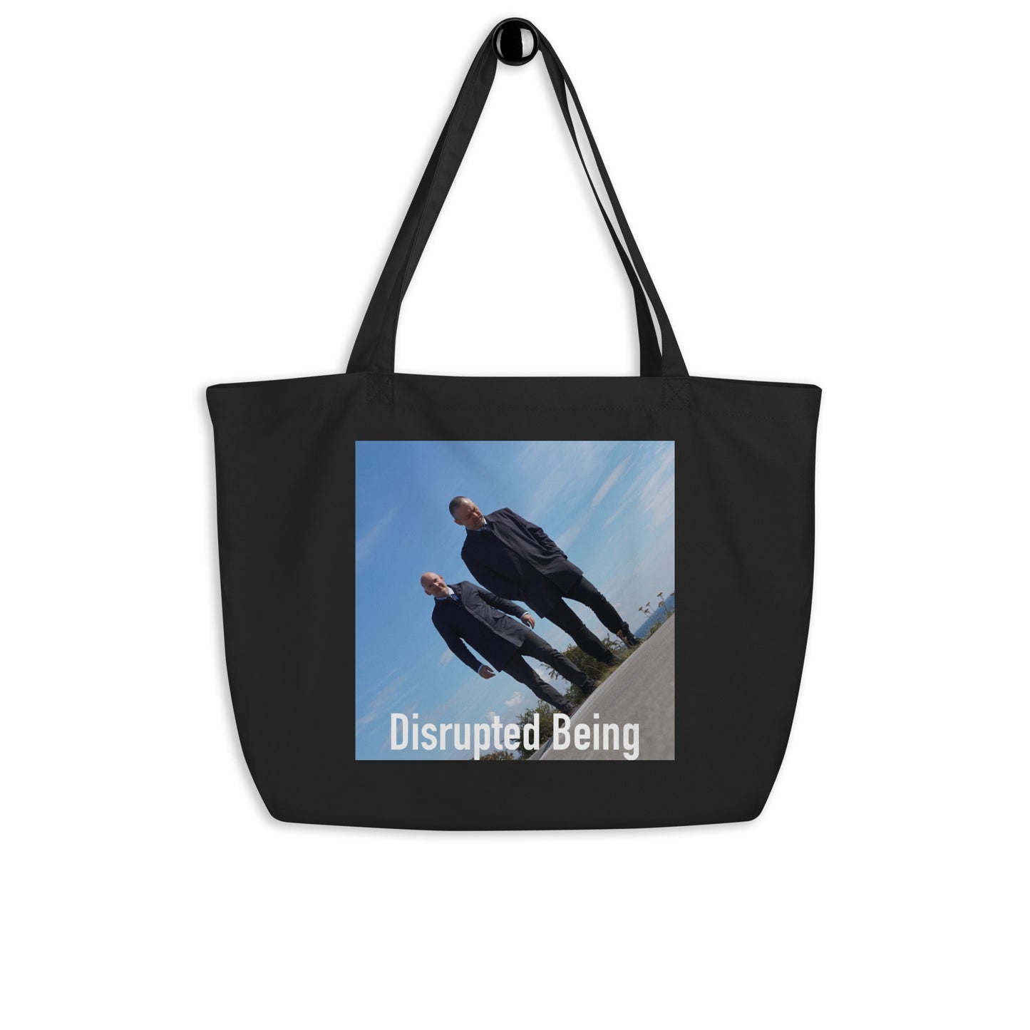 Disrupted Being, official photo and logo, Large organic tote bag