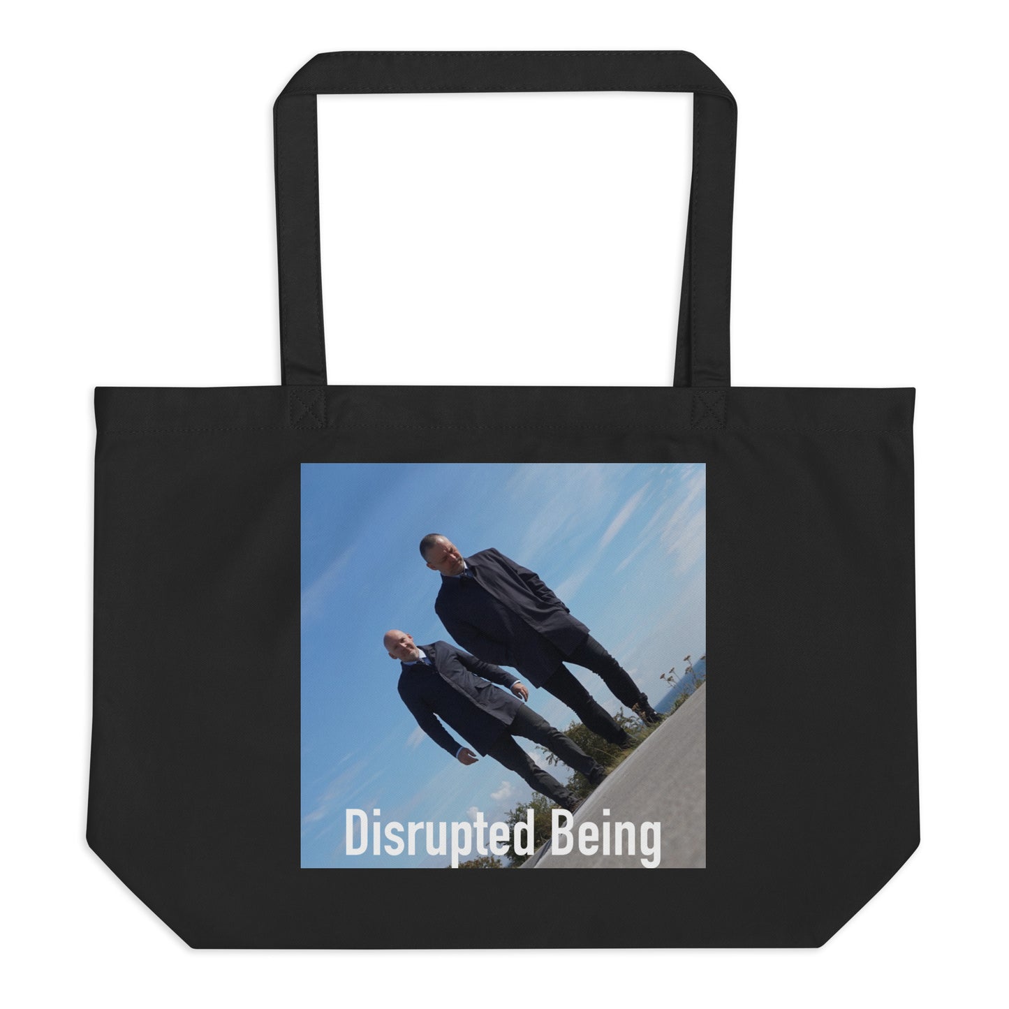 Disrupted Being, official photo and logo, Large organic tote bag