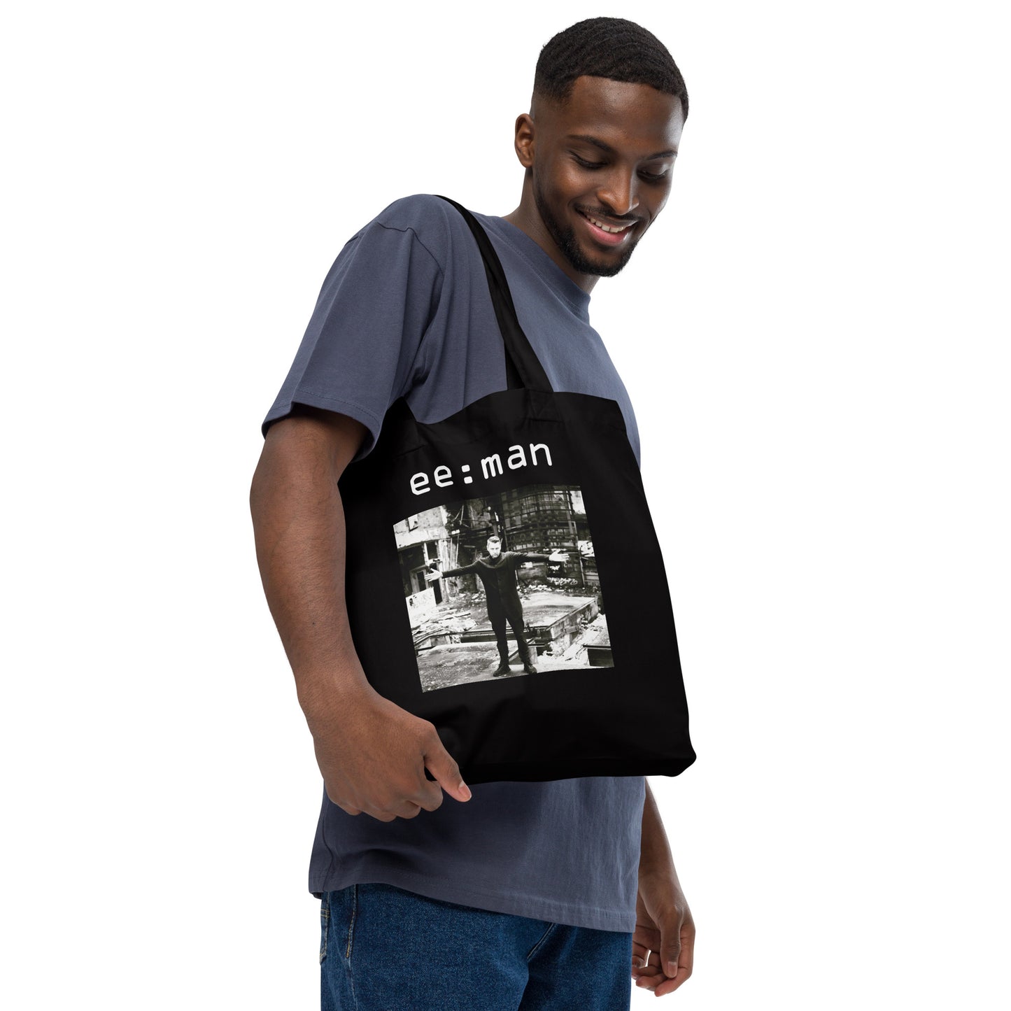 ee:man, official photo and logo, Organic fashion tote bag