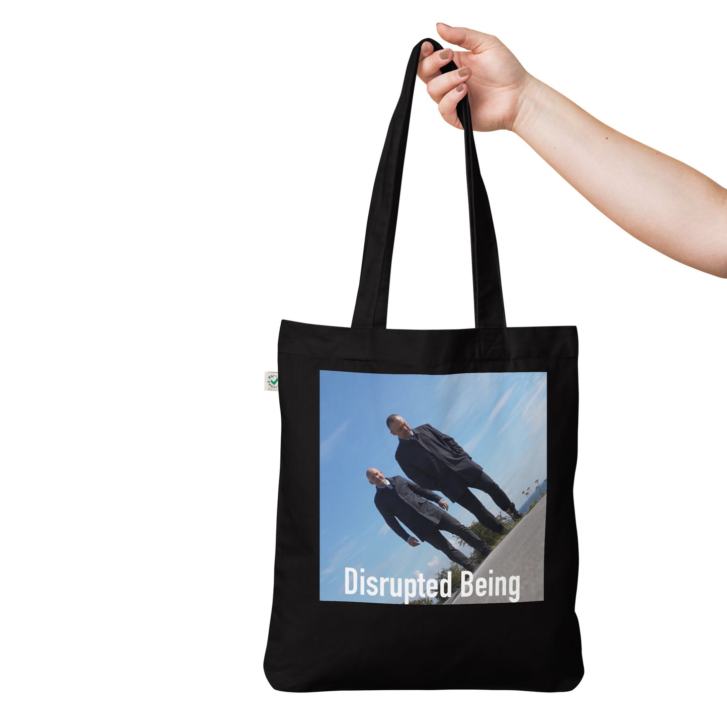 Disrupted Being, official photo and logo, Organic fashion tote bag