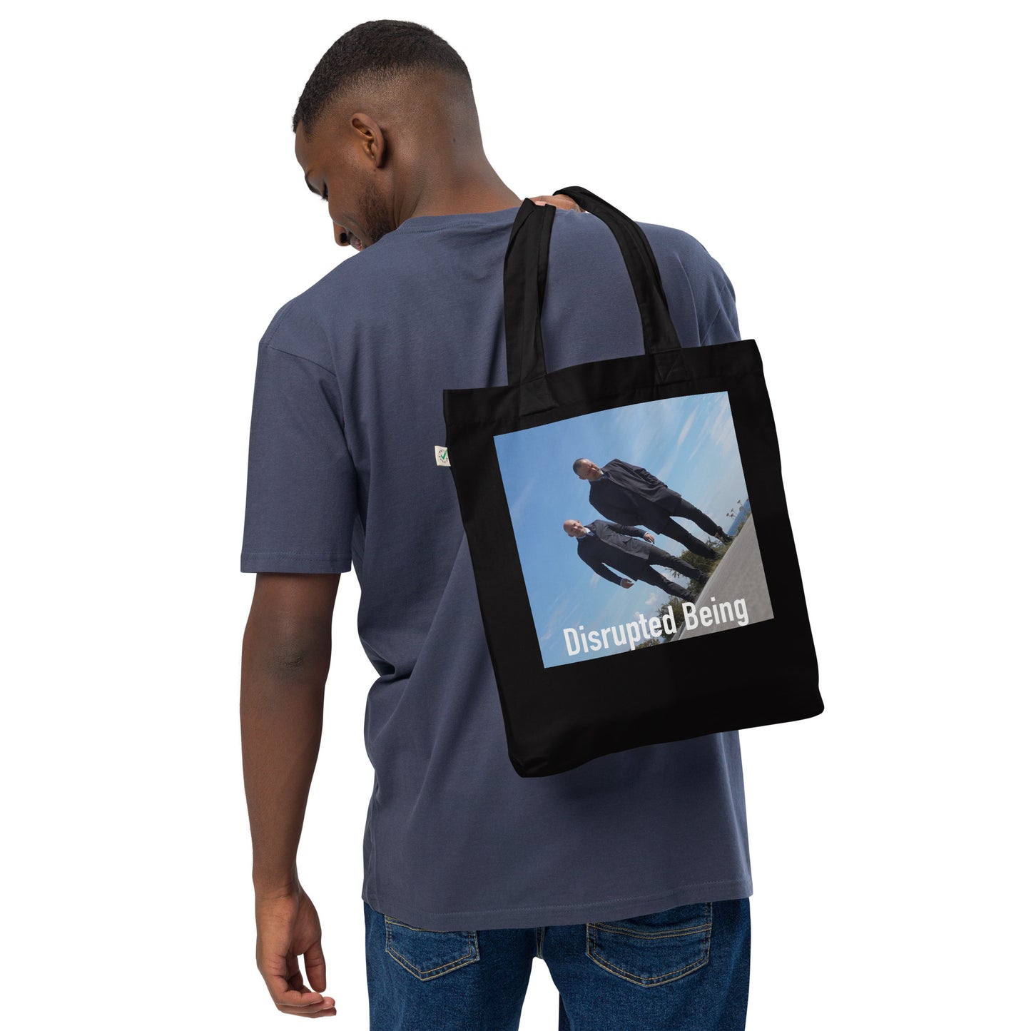 Disrupted Being, official photo and logo, Organic fashion tote bag