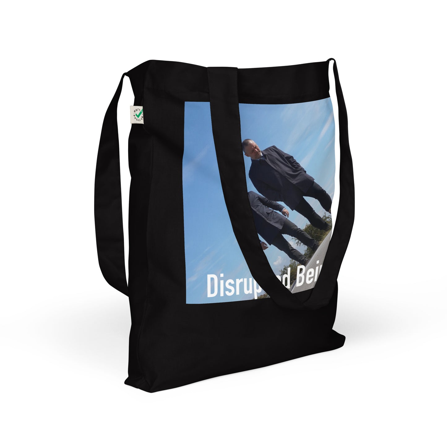 Disrupted Being, official photo and logo, Organic fashion tote bag