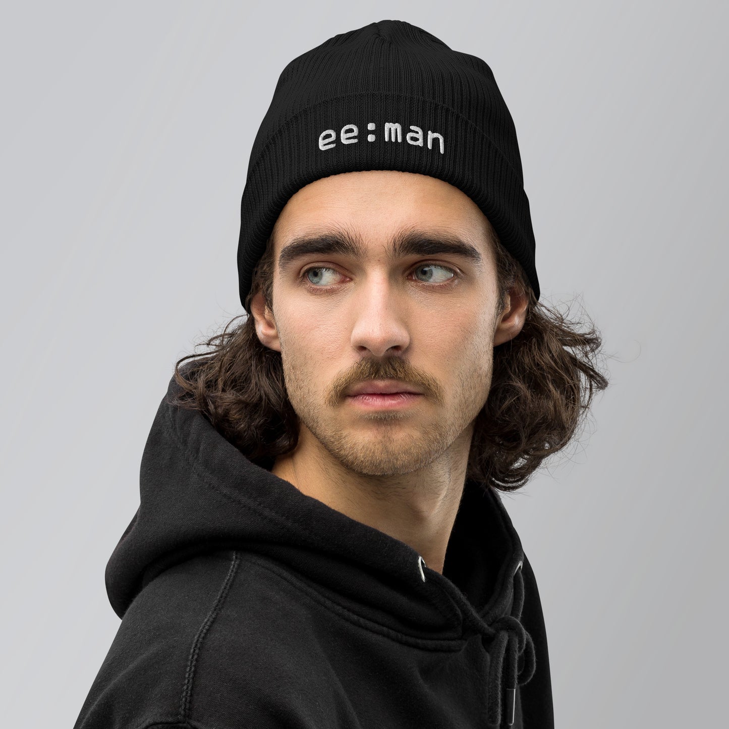 ee:man, official logo (embroidery), Organic ribbed beanie