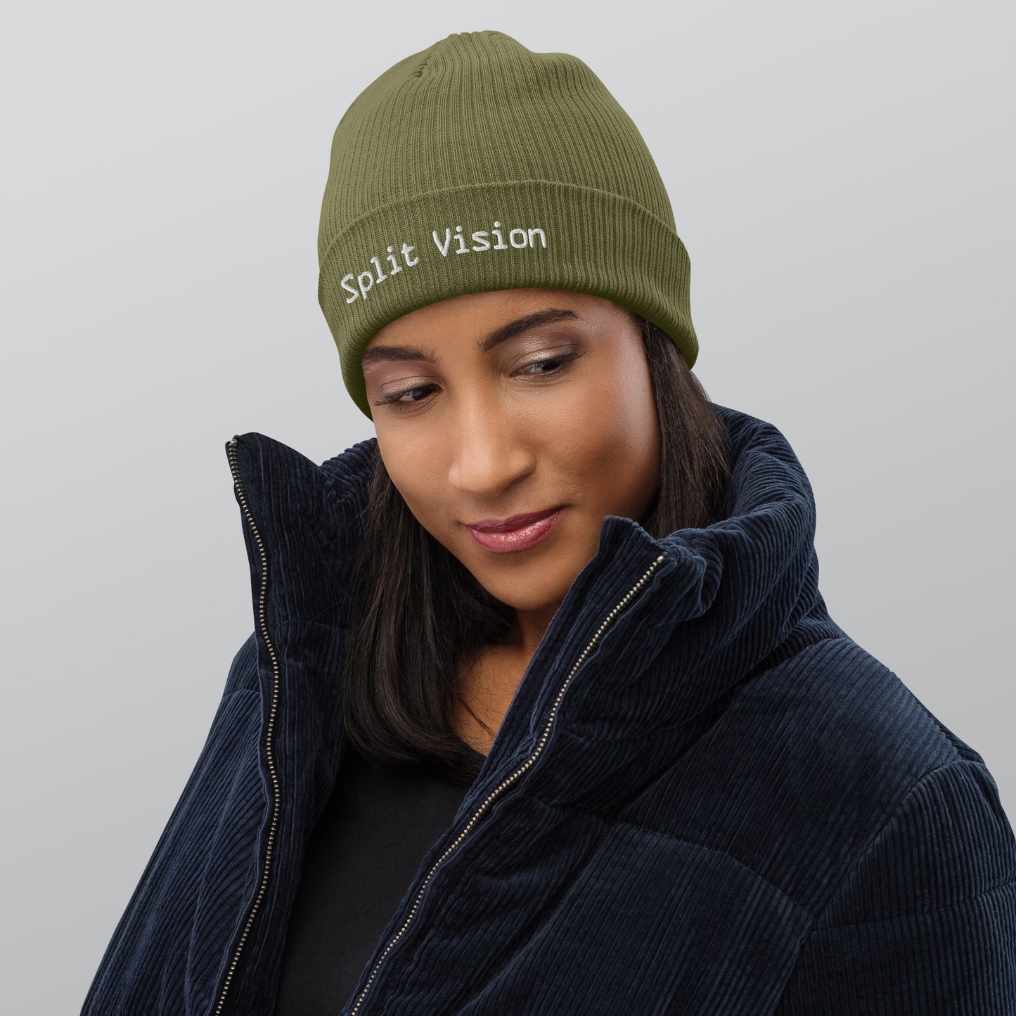 Split Vision, official logo (embroidery), Organic ribbed beanie