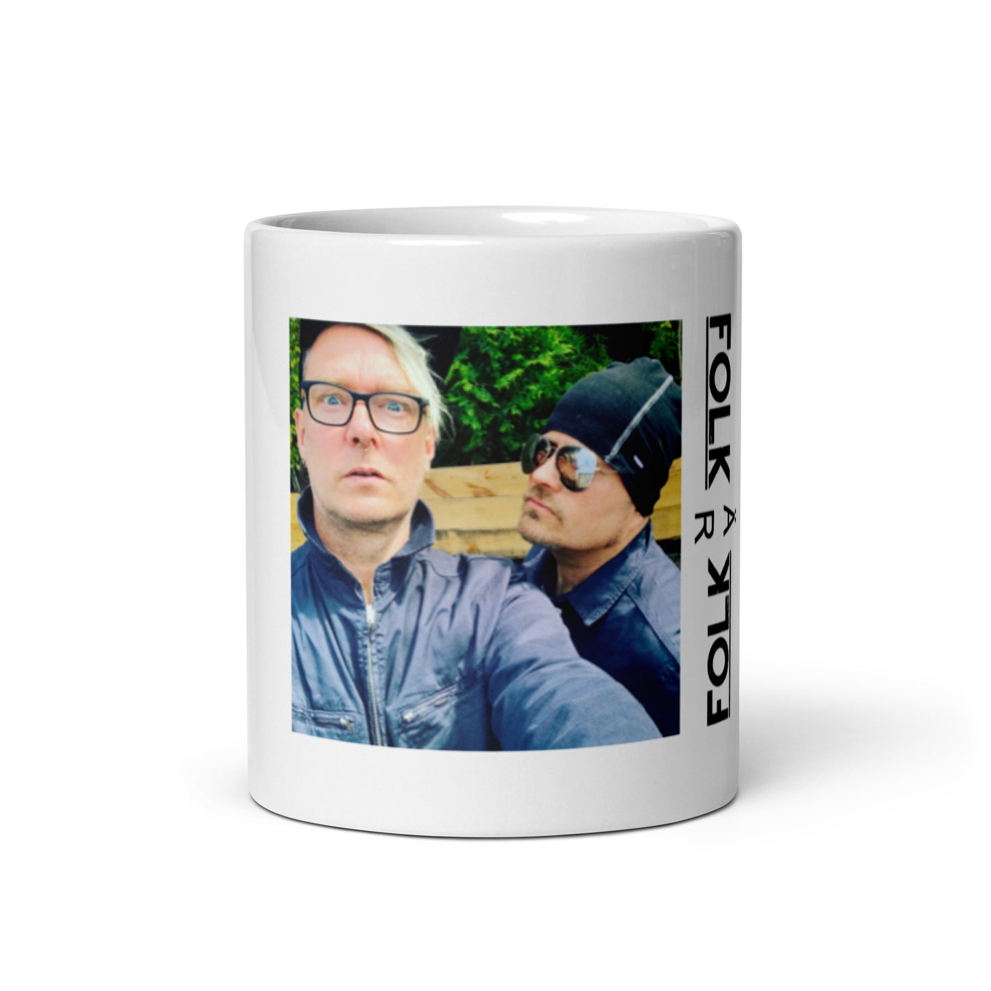 Folk Är Folk, official band photo and logo, White glossy mug