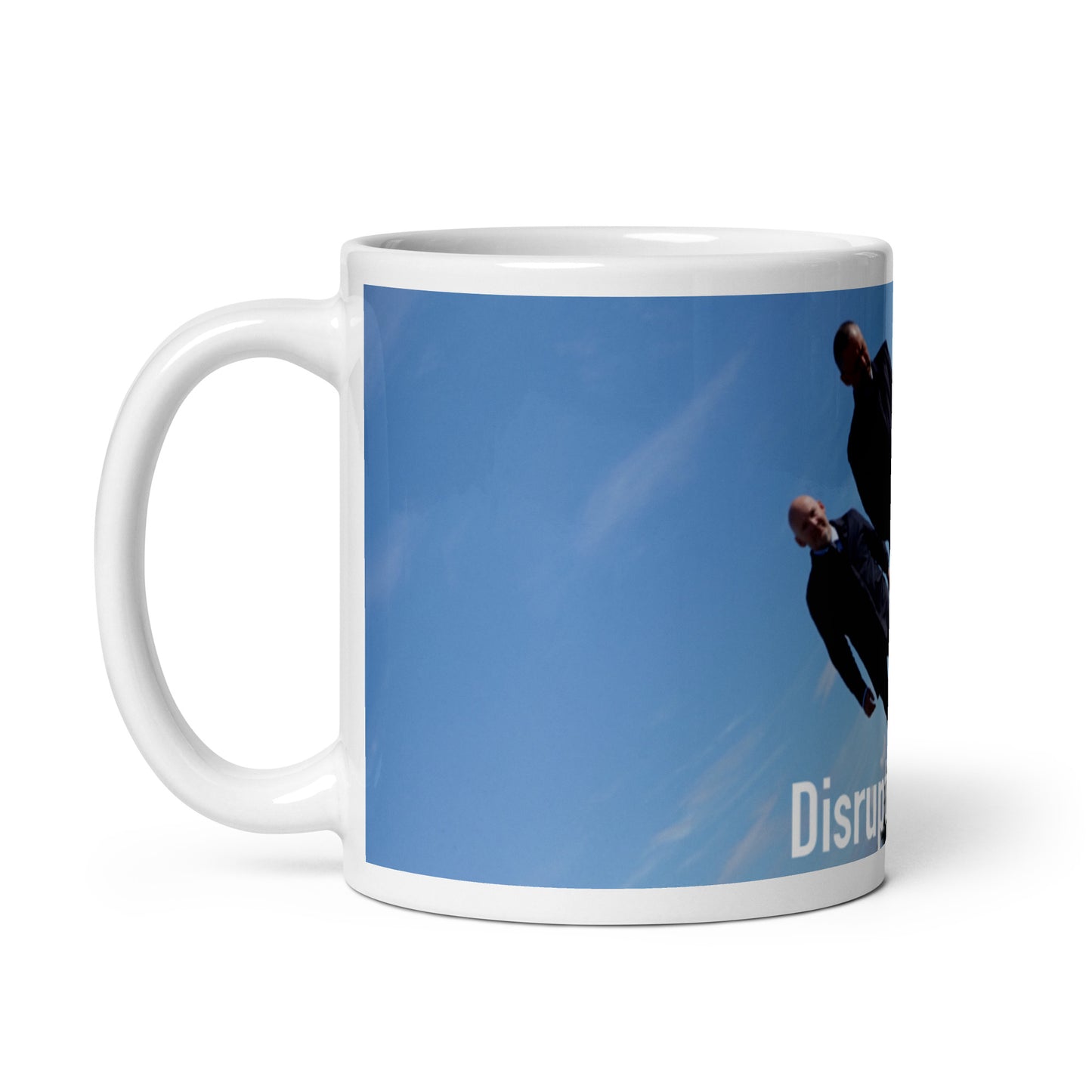 Disrupted Being, official photo and logo, White glossy mug