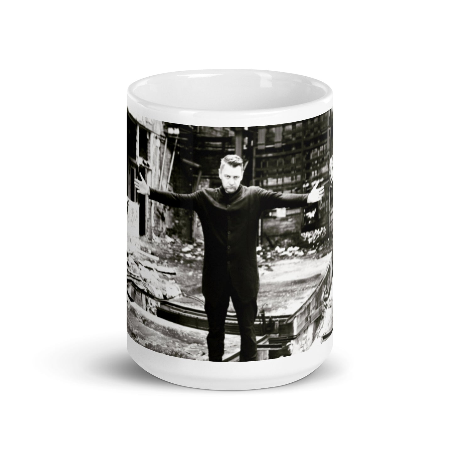 ee:man, official photo and logo, White glossy mug